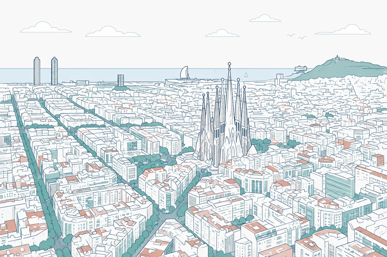 Illustration of the Barcelona skyline with the Sagrada Família