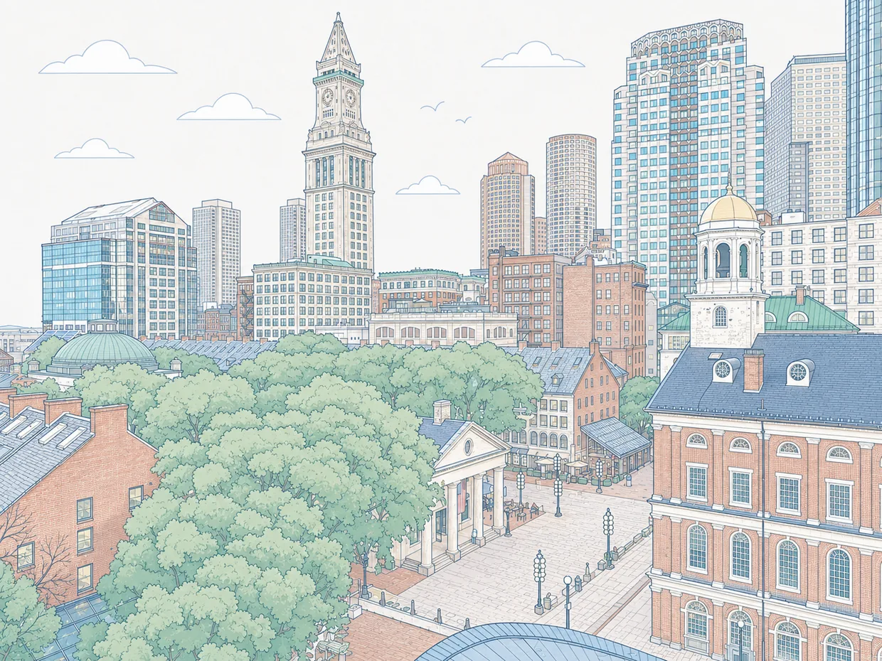 Illustration of the Boston skyline with the Custom House Tower